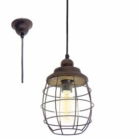 Imagén: Пендел - висяща лампа E27,реш.заоб.каф. патина,дърво чер.кабел, Ø180 Н290