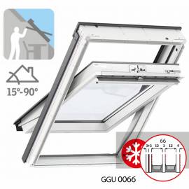 Imagén: Покривен прозорец Velux Премиум - горно управление, бял полиуретан, троен ламиниран стъклопакет - 17 размера