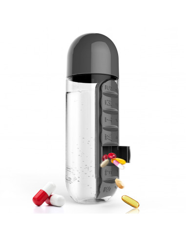 Бутилка за течности с органайзер за хапчета “IN STYLE“ - 600 мл - цвят черен - ASOBU