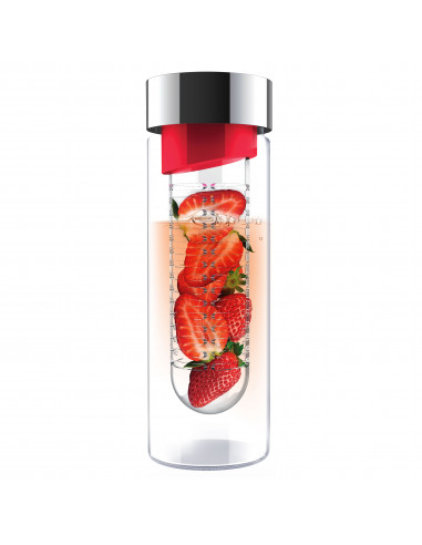 Стъклена бутилка с инфузер “FLAVOUR IT“ - 480 мл - цвят червен/сребрист - ASOBU