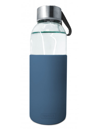Стъклена бутилка със силиконов протектор - 400 мл. - синя - Vin bouquet
