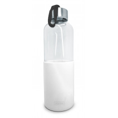 Стъклена бутилка за вода със силиконов протектор - 600 мл. - бяла - Vin bouquet