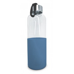 Стъклена бутилка за вода със силиконов протектор - 600 мл. - синя - Vin bouquet