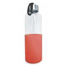 Стъклена бутилка за вода със силиконов протектор - 600 мл. - червена - Vin bouquet