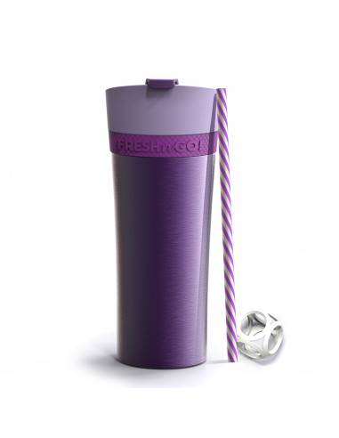 Двустенна термо чаша "FRESH N GO" с вакуумна изолация и система AIR PUMP - 500 мл - цвят лилав - ASOBU