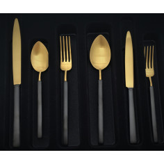 Комплект прибори за хранене “VINTAGE“- 36 части- златни с черна дръжка - PVD покритие - мат - HERDMAR