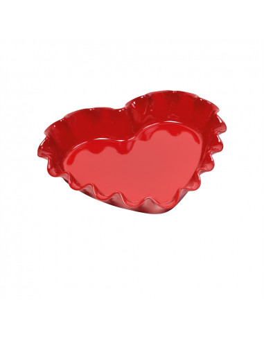 Керамична форма за тарт (сърце) "RUFFLED HEART DISH" - 33 х 29 см - цвят червен - EMILE HENRY