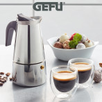 Комплект стоманена кафеварка за( 4 бр кафета)“EMILIO“ и 2 бр двустенни чаши за еспресо - GEFU