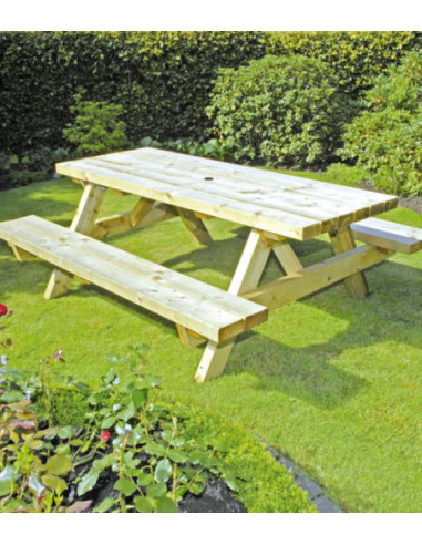 Градински дървен комплект - маса с две пейки