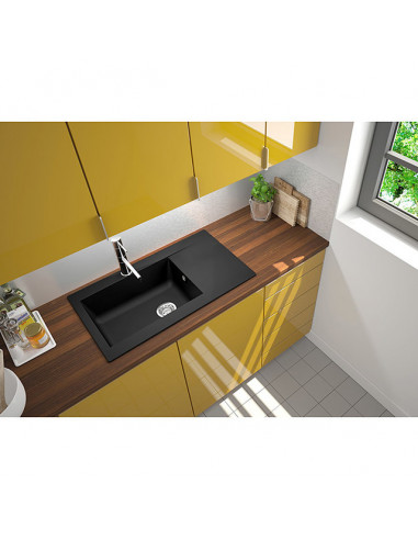 Кухненска мивка за вграждане Respekta Denver - Полимерен материал Mineralite, 86х50 см, черна