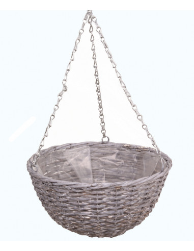 Плетена висяща кошница - ØxВ: 35х17 см, бяло-сива