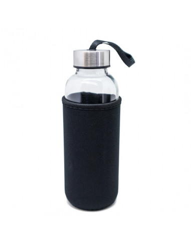 Стъклена бутилка с неопренов протектор - 400 мл. - цвят черен - Vin Bouquet