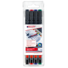 Перманентни маркери OHP Edding 140S - Комплект от 4-ри цвята ( черен, син, червен, зелен) с метален връх 0.3 мм