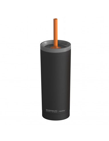 Двустенна термо чаша със силиконова сламка “SUPERB SIPPY“ - 600 мл - цвят черен - asobu