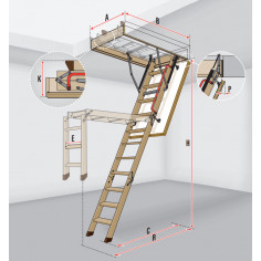 Imagén: Дървена таванска стълба LWK Komfort - 70 х 94 см, h 280 см, термоизолиран капак