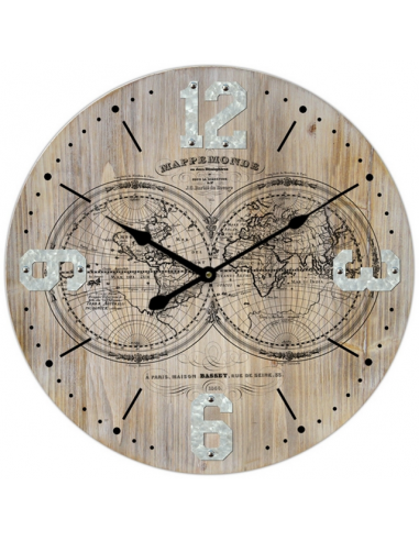 Стенен часовник Глобус - Ø58 см, MDF, бежов