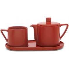 Керамичен сет за чай "LUND" - 3 части -  цвят червен