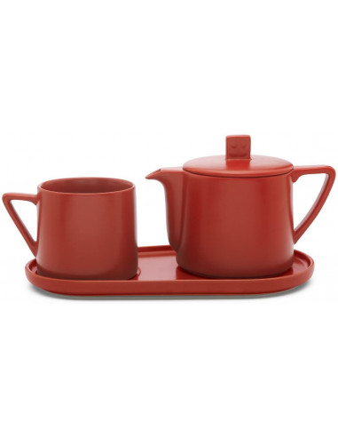 Керамичен сет за чай "LUND" - 3 части -  цвят червен