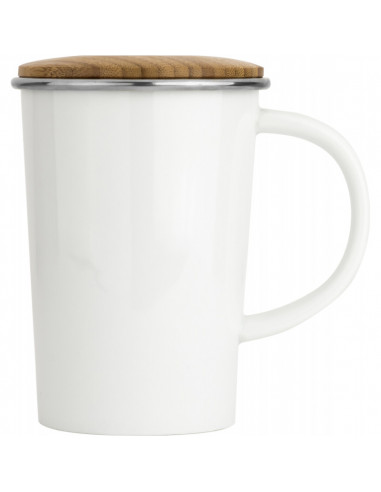 Порцеланова чаша за чай с филтър и бамбуков капак - 400мл.