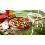 Керамична плоча за пица "RIDGED PIZZA STONE" - Ø 40 см - цвят червен
