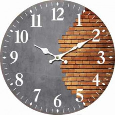 Стенен часовник Bricks - Ø34 см, MDF, сив/кафяв