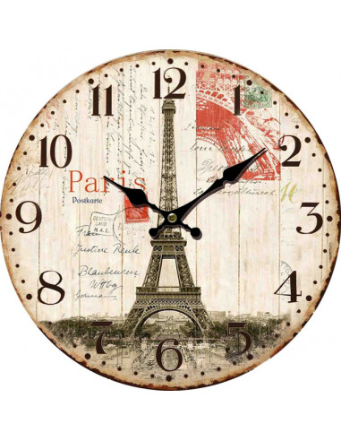 Стенен часовник Tour Eiffel - Ø34 см, MDF, бежов