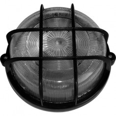 Кръгъл плафон с капак и защитна решетка - Макс 100 W, Ø20 см, E27, IP44, пластмасова решетка, черен