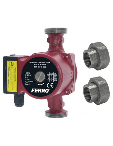 Циркулационна помпа Ferro - 25-40-180, за питейна вода, 3 скорости, 180 мм