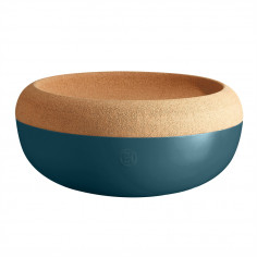 Imagén: Керамична купа / фруктиера с корков капак "LARGE STORAGE BOWL" - Ø 36 см - цвят синьо-зелен