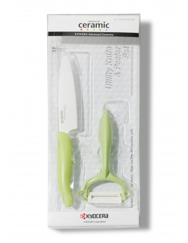 Комплект керамичен нож с белачка - цвят зелен