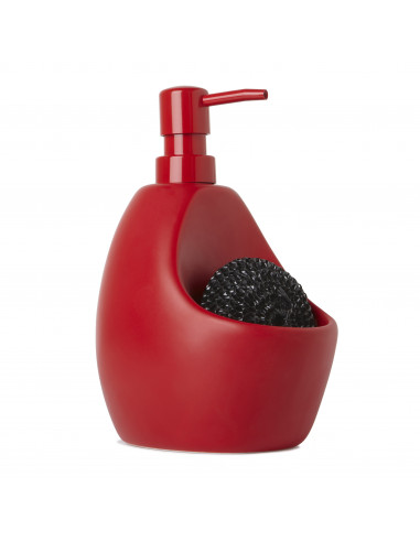 Диспенсър за миещ препарат с отделение за кухненска тел “JOEY“ - цвят червен