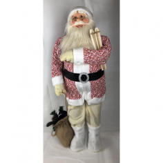 Коледна играчкаа Дядо Коледа - 90 см, с червен кожух, чувал и ски
