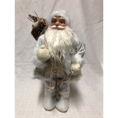 Коледна фигурка Дядо Коледа - 30 см, с бял кожух и чувал