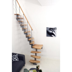 Imagén: Г-образна стълба Quadro, стъпала бук - парапет в сребрист цвят с квадратна площадка