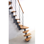 Г-образна стълба Quadro, стъпала бук - парапет в сребрист цвят с квадратна площадка
