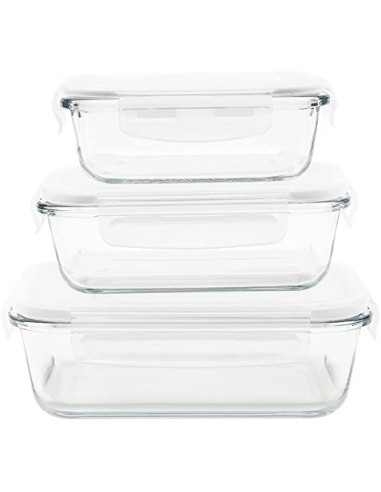 Сет от 3 бр правоъгълни стъклени кутии за храна с различни размери - 400, 650, 1000 мл.