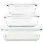 Сет от 3 бр правоъгълни стъклени кутии за храна с различни размери - 400, 650, 1000 мл.