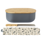 Кутия за хляб с дъска, нож и тобичка за хляб - тъмносива