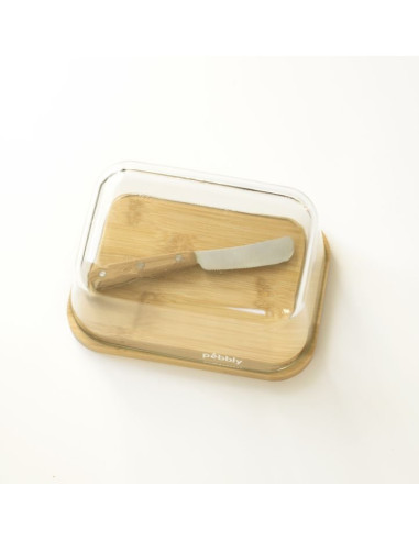 Кутия за масло със стъклен капак и нож