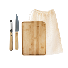 Imagén: Комплект за готвачи - дъска, нож, белачка и торбичка за зеленчуци
