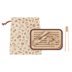 Imagén: Комплект за хляб - дъска, щипка и торбичка за съхранение