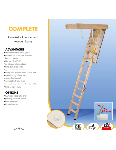 Сгъваема таванска стълба Tradition Complete 109/59/-270 см - топлоизолирана, бял капак MDF