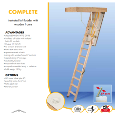 Imagén: Сгъваема таванска стълба Tradition Complete 109/69/-270 см - топлоизолирана, бял капак MDF, дървена рамка
