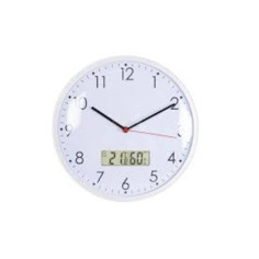 Стенен часовник с цифров термометър и хигрометър - Ø30,2 см, пластмаса/стъкло, бял