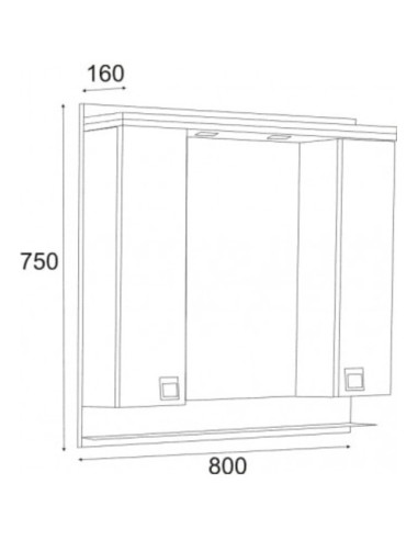 Огледален шкаф Тринити - ДхШхВ 34х16х75 см, PVC, бял, 2 врати