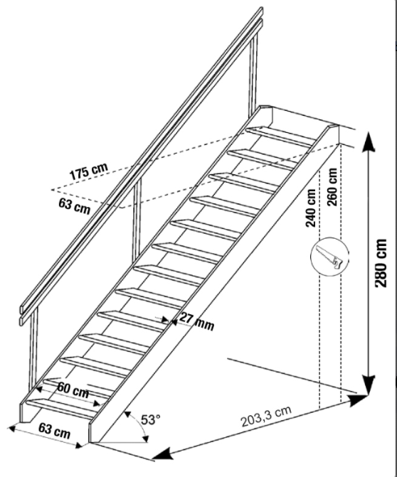 Схема за монтаж на права стълба Борас
